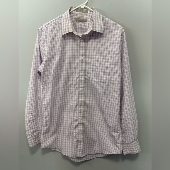 π NORDSTROM Men's Shop Non-Iron Dress Shirt - Purple Plaid (Size 16 Trim Fit)π - Picture 2 of 12